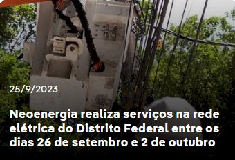 Fornecimento de energia será temporariamente suspenso em algumas regiões do DF